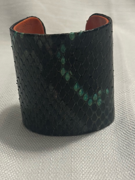 Camille Zarsky Jewelry - Camille Zarsky Python Leather Cuff Bracelet Teal Black Wide Statement